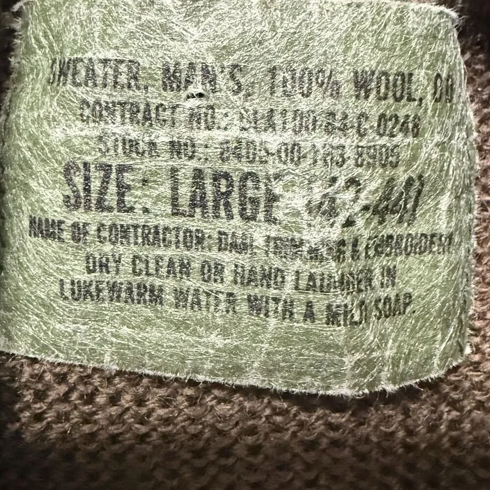 Vintage 1984 USGI Military 5 Button Wool Jeep Sweater Large 42 44 Brown